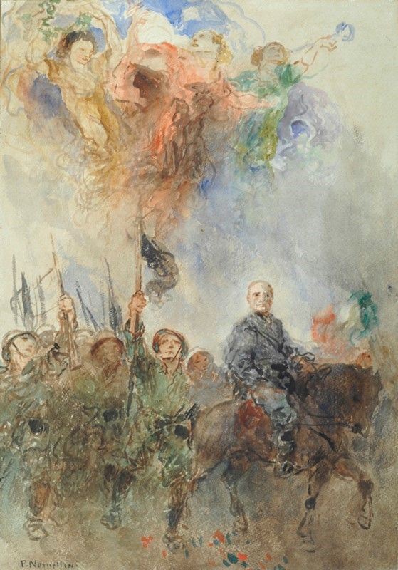 Plinio Nomellini : Marcia su Roma  ((1930-35))  - Acquarello su carta riportata su tela - Auction Autori del XIX e XX sec. - I - Galleria Pananti Casa d'Aste