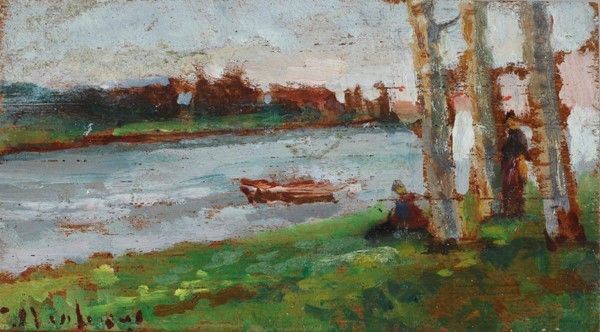 Ulvi Liegi : Paesaggio fluviale  - Olio su tavola - Auction Autori del XIX e XX sec. - I - Galleria Pananti Casa d'Aste