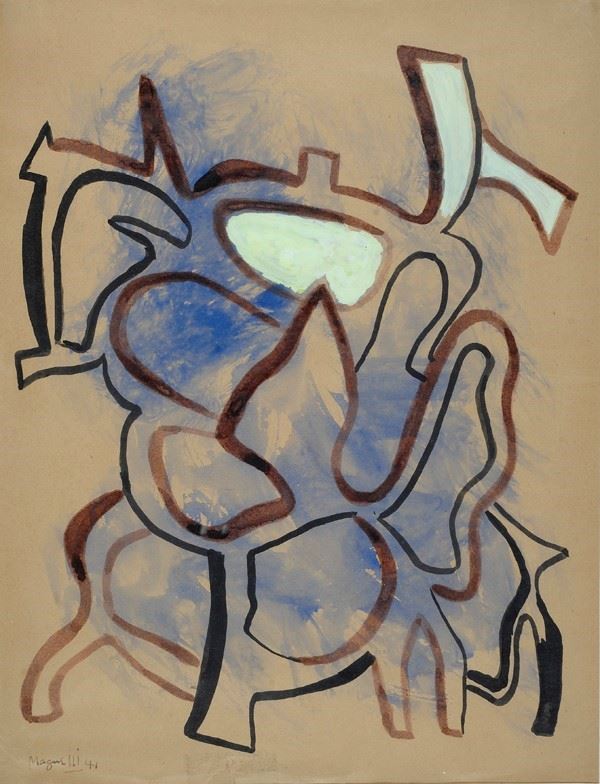 Alberto Magnelli : Composizione  (1941)  - Tecnica mista su carta - Asta Arte moderna e contemporanea - Galleria Pananti Casa d'Aste