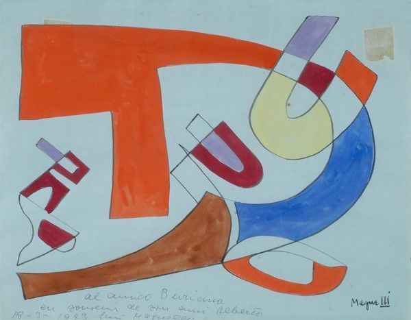 Alberto Magnelli : Composizione  (1941circa)  - Tempera su carta - Asta Arte moderna e contemporanea, Grafica ed edizioni - Galleria Pananti Casa d'Aste
