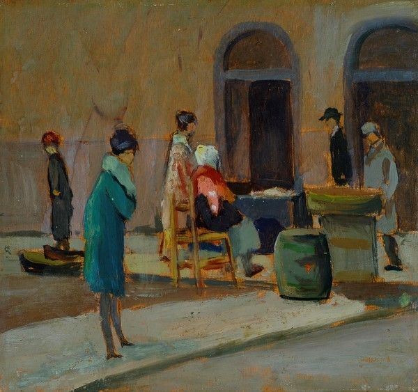 Lando Landozzi : Figure  - Olio su compensato - Asta Autori del XIX e XX sec. - I - Galleria Pananti Casa d'Aste