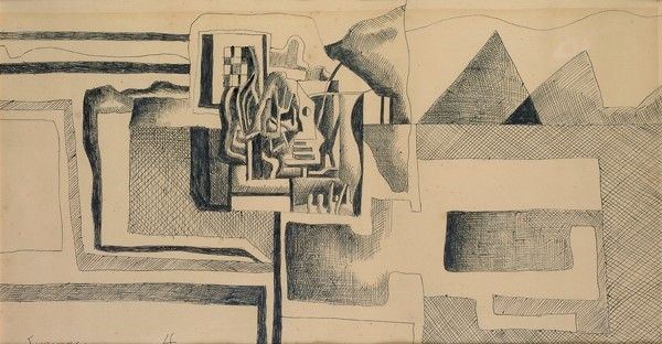 Leopold Survage : Senza titolo  ((anni '40))  - China su carta - Asta Autori del XIX e XX sec. - I - Galleria Pananti Casa d'Aste