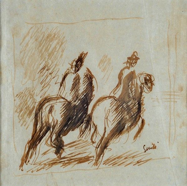 Virgilio Guidi : Due cavalieri  ((1935))  - China su carta - Asta Autori del XIX e XX sec. - I - Galleria Pananti Casa d'Aste