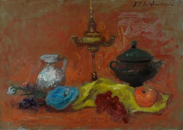 Osman Lorenzo de Scolari : Natura morta  (1971)  - Olio su cartone - Auction Autori dell'800-900, Arte moderna e contemporanea - I - Galleria Pananti Casa d'Aste