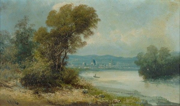 Henry Mark&#242; : Veduta di Firenze  - Olio su tela - Asta Autori del XIX e XX sec. - I - Galleria Pananti Casa d'Aste