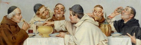 Pietro Torrini : Il pranzo dei monaci  - Olio su tela - Asta Dipinti dal XV al XX sec. e oggetti di antiquariato - Galleria Pananti Casa d'Aste