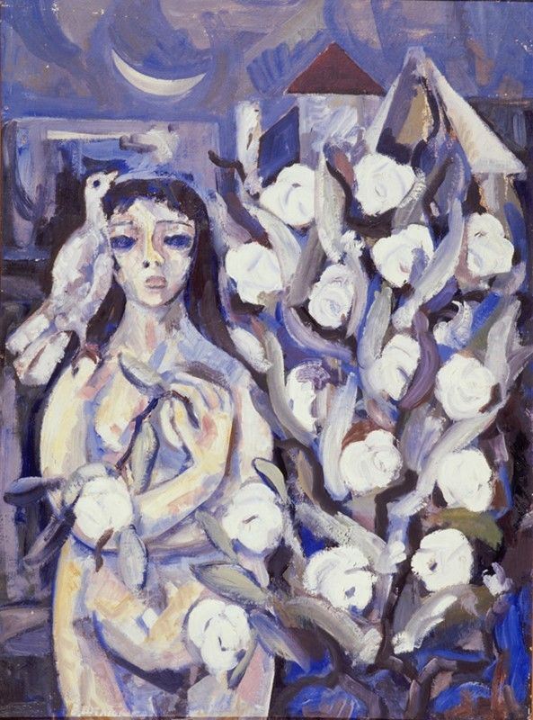 Enver Staljo : La ragazza con il piccione  (1958)  - Olio su tela - Auction Autori del XIX e XX sec. - I - Galleria Pananti Casa d'Aste