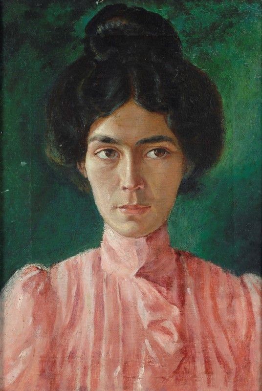 Scuola Italiana, Fine XIX Sec. - Ritratto di Donna in Rosa