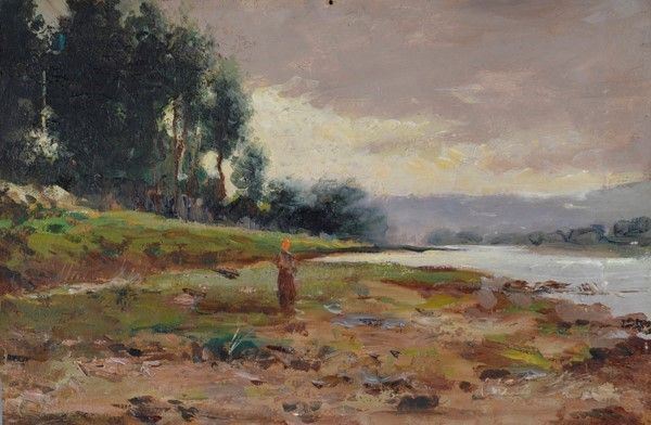 Scuola Italiana, XIX Sec. - Paesaggio con Figura