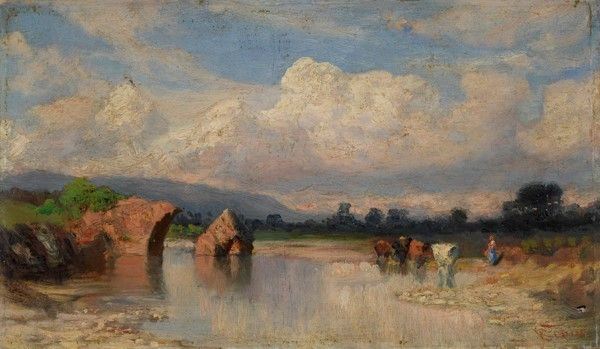 Pietro Senno : Lavandaie al fiume  - Olio su tavola - Auction Dipinti dal XV al XX sec. e oggetti di antiquariato - Galleria Pananti Casa d'Aste