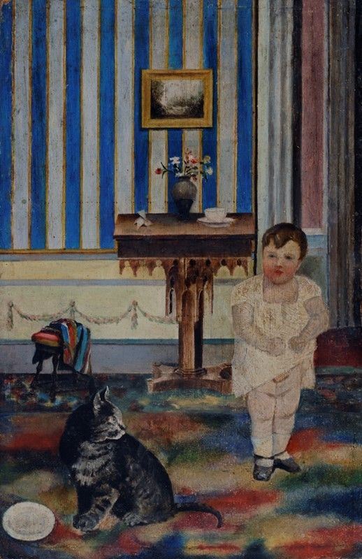 Scuola Toscana, XIX Sec. - Bambino con Gatto