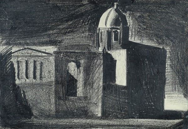 Mario Sironi : Studio di architetture urbane  (1924-25)  - Carboncino e matita su cartone - Auction Arte moderna e contemporanea, Grafica ed edizioni - Galleria Pananti Casa d'Aste