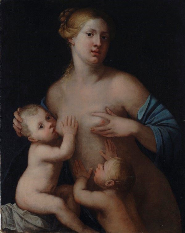 Scuola Italia Settentrionale, seconda met&#224; XVI sec. : La Carità  - Olio su tela - Asta Dipinti dal XV al XX sec. e oggetti di antiquariato - Galleria Pananti Casa d'Aste