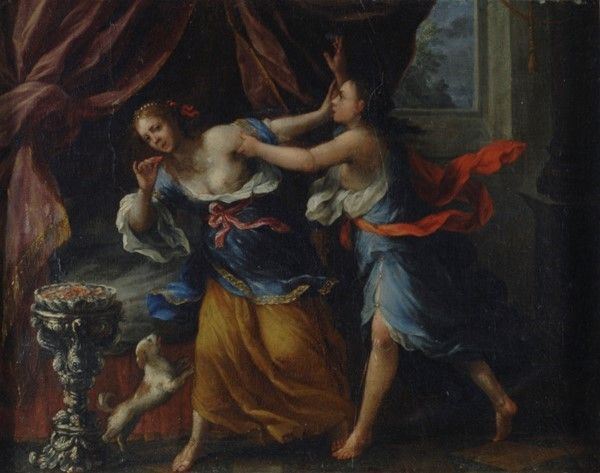 Scuola Fiorentina, XVII sec. : Il suicidio di Porzia  - Olio su tela - Auction Dipinti dal XV al XX sec. e oggetti di antiquariato - Galleria Pananti Casa d'Aste