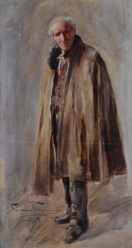 Cipriano Mannucci : Ritratto di uomo  (1909)  - Acquerello su carta - Asta Dipinti dal XV al XX sec. e oggetti di antiquariato - Galleria Pananti Casa d'Aste