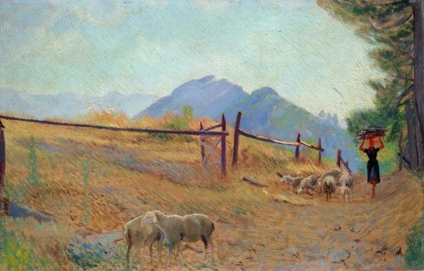 Valentino Ghiglia : Paesaggio campestre  - Olio su tavola - Auction Dipinti dal XV al XX sec. e oggetti di antiquariato - Galleria Pananti Casa d'Aste