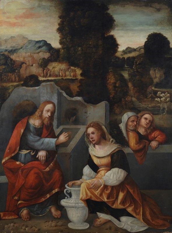 Giovanni Busi detto il Cariani : Cristo e la Maddalena  - Olio su tela - Auction Dipinti dal XV al XX sec. e oggetti di antiquariato - Galleria Pananti Casa d'Aste