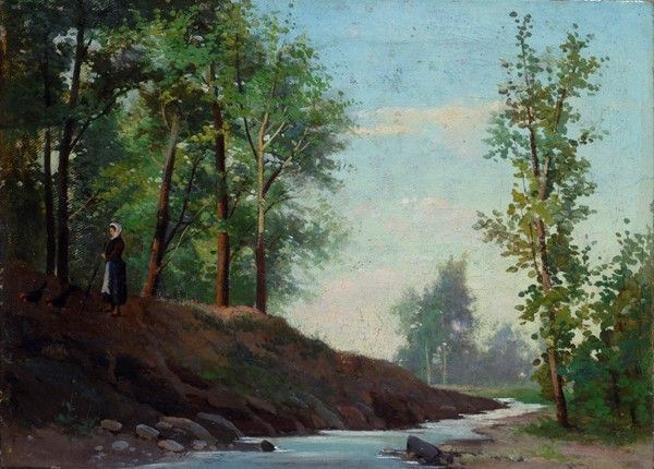 Anonimo, XIX - XX Sec. - Paesaggio con Torrente