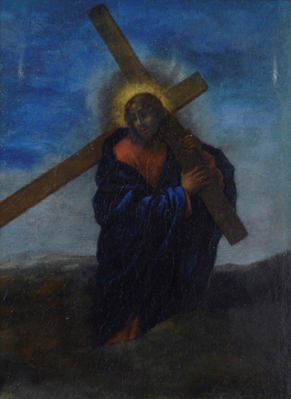 Scuola Fiorentina, XVII sec. : Cristo porta croce  - Olio su tela riportata su tavola - Auction Dipinti dal XV al XX sec. e oggetti di antiquariato - Galleria Pananti Casa d'Aste