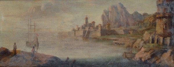 Anonimo, XVIII sec. : Veduta di porto  - Olio su tela - Auction Dipinti dal XV al XX sec. e oggetti di antiquariato - Galleria Pananti Casa d'Aste