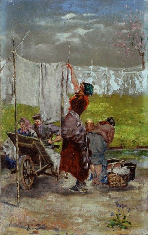 Adolfo Tommasi - Donna che stende panni