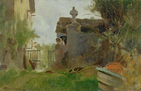 Telemaco Signorini : Giardino della villa  - Olio su cartone - Asta Dipinti dal XV al XX sec. e oggetti di antiquariato - Galleria Pananti Casa d'Aste