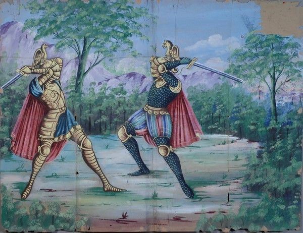Sfida di Dolores e straniero  - Auction Collezioni di cartelloni dell'opera dei pupi siciliani - I - Galleria Pananti Casa d'Aste