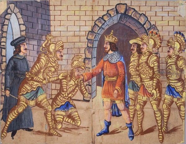 Malaguerra gli morde la mano a Carlo Magno  - Auction Collezioni di cartelloni dell'opera dei pupi siciliani - I - Galleria Pananti Casa d'Aste