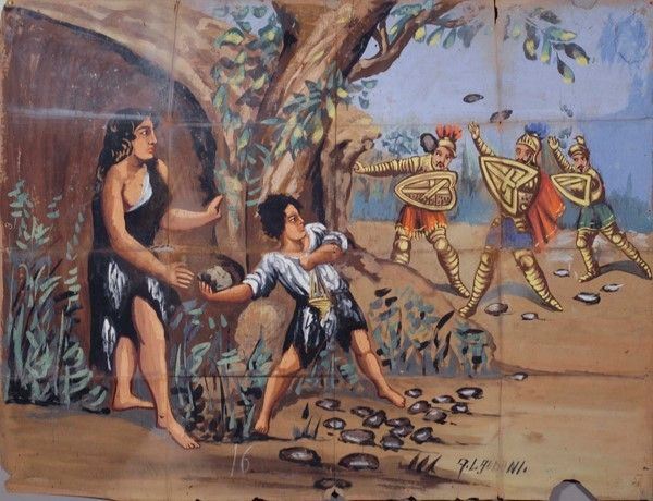Orlandino butta pietre ai Baroni di Carlo  - Auction Collezioni di cartelloni dell'opera dei pupi siciliani - I - Galleria Pananti Casa d'Aste