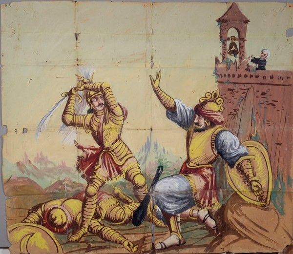 Resa del fiero gigante Morgante maggiore  - Asta Collezioni di cartelloni dell'opera dei pupi siciliani - I - Galleria Pananti Casa d'Aste