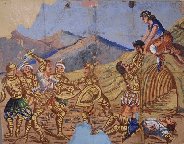 La maga salva  Agolaccio dalla valle  - Auction Collezioni di cartelloni dell'opera dei pupi siciliani - I - Galleria Pananti Casa d'Aste