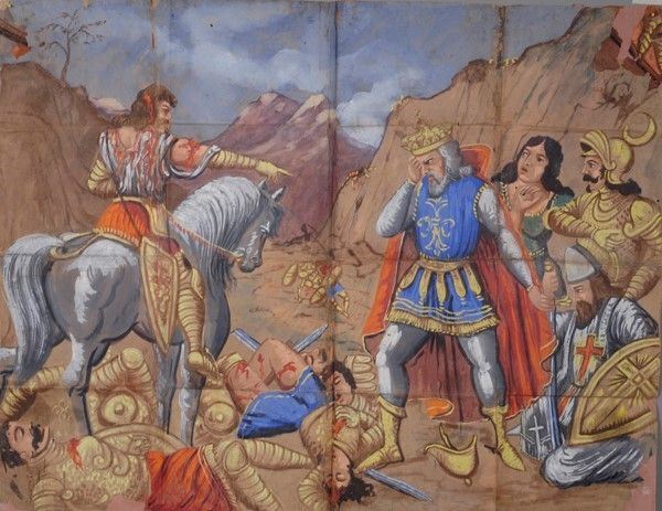 Nella valle Oliviero compare Carlo  - Auction Collezioni di cartelloni dell'opera dei pupi siciliani - I - Galleria Pananti Casa d'Aste