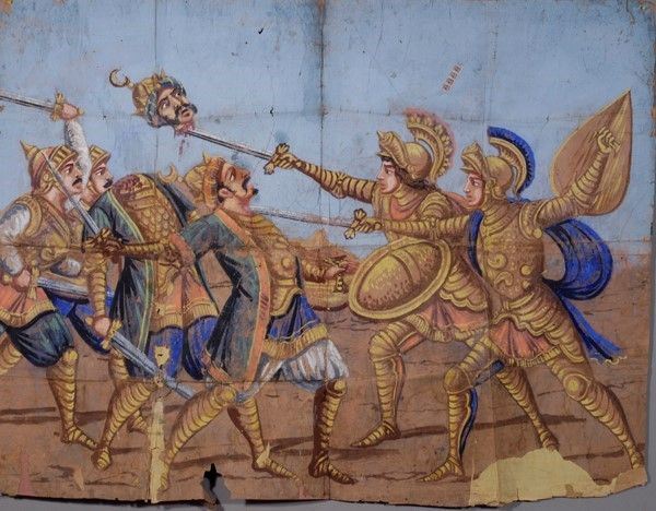 Rinaldo e Bradamante uccidono tanti saraceni  - Auction Collezioni di cartelloni dell'opera dei pupi siciliani - I - Galleria Pananti Casa d'Aste
