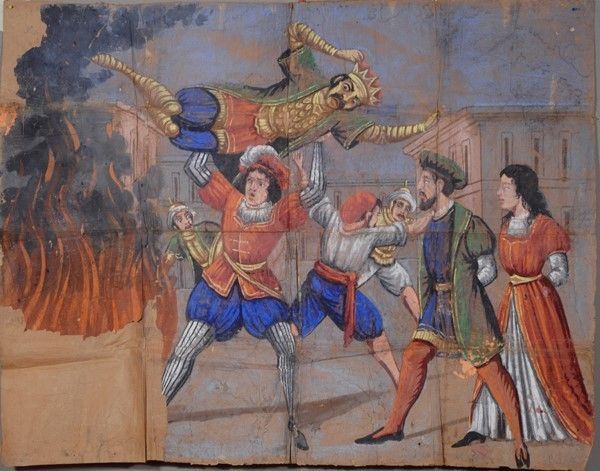 Erminio getta nel fuoco  Grafiaforte  - Auction Collezioni di cartelloni dell'opera dei pupi siciliani - I - Galleria Pananti Casa d'Aste