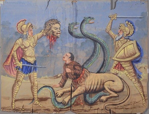 Liberazione di Organtino  - Auction Collezioni di cartelloni dell'opera dei pupi siciliani - I - Galleria Pananti Casa d'Aste