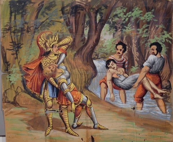 Svenimento di Bradamante nel vedere Rugiero assassinato in faccia di due pescatori  - Auction Collezioni di cartelloni dell'opera dei pupi siciliani - I - Galleria Pananti Casa d'Aste