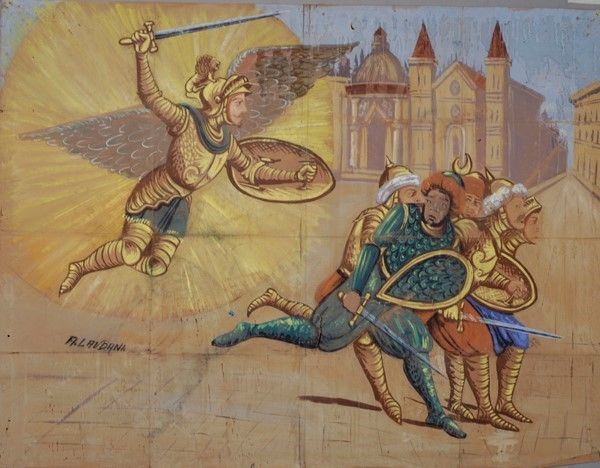San Michele Arcangelo informa di Rinaldo perseguita Rotomonte e ghialgerini, e salva parigi