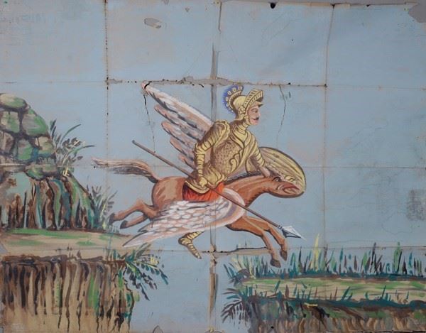 Astolfo con il cavallo alato che vola  - Auction Collezioni di cartelloni dell'opera dei pupi siciliani - I - Galleria Pananti Casa d'Aste