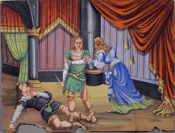 Giasone uccide Arba  - Auction Collezioni di cartelloni dell'opera dei pupi siciliani - I - Galleria Pananti Casa d'Aste
