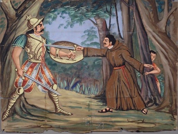 Asteneatte da Monaco salva un bambino da un gigante  - Auction Collezioni di cartelloni dell'opera dei pupi siciliani - I - Galleria Pananti Casa d'Aste