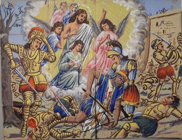 Gloriosa morte di Peri con visione degli angeli  - Asta Collezioni di cartelloni dell'opera dei pupi siciliani - I - Galleria Pananti Casa d'Aste