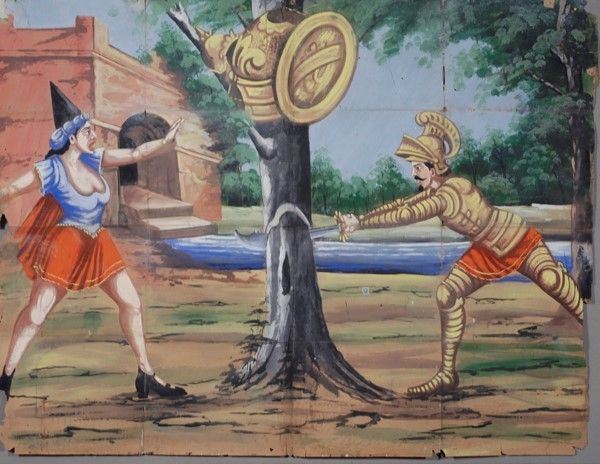 Gradasso taglia l' albero  - Auction Collezioni di cartelloni dell'opera dei pupi siciliani - I - Galleria Pananti Casa d'Aste