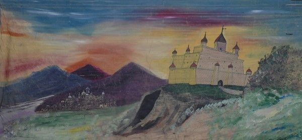 castello orientale con città  - Auction Collezioni di cartelloni dell'opera dei pupi siciliani - I - Galleria Pananti Casa d'Aste