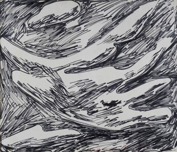 Pericle Fazzini : Grottammare  (1964)  - Pennarello su carta riportata su tela - Asta Autori dell'800-900, Grafica ed Edizioni - I - Galleria Pananti Casa d'Aste