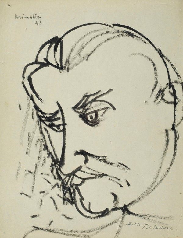 Remo Brindisi : Ritratto di Carlo Cardazzo  (1949)  - Inchiostro su carta - Asta AUTORI DEL XIX E XX SEC - Galleria Pananti Casa d'Aste