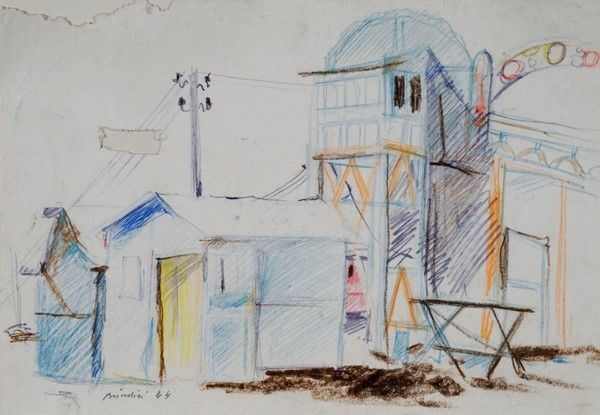 Remo Brindisi : Architetture  (1944)  - Matite colorate su carta - Asta DISEGNI DAL XIX AL XX SEC - Galleria Pananti Casa d'Aste