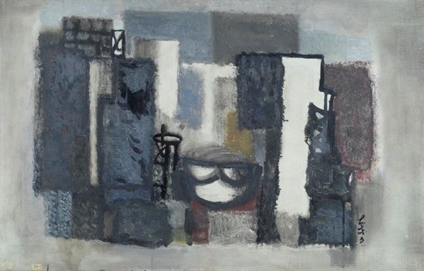 Gastone Biggi : Città n. 3  (1957)  - Olio su tela - Asta Arte moderna e contemporanea, Grafica ed edizioni - Galleria Pananti Casa d'Aste