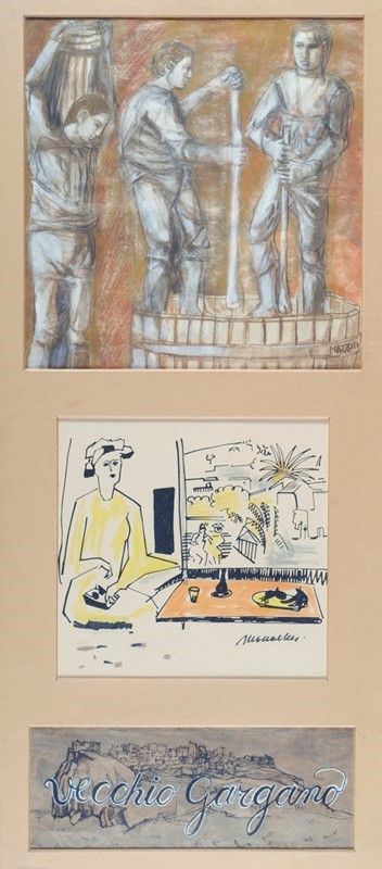 Gino Mazzoli - Sante Monachesi - Vendemmia, Figura e natura morta, Paesaggio &quot;Vecchio Gargano&quot;