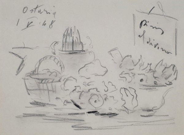 Filippo de Pisis : Natura morta  (1948)  - Matita su carta - Asta Autori dell'800-900, Arte moderna e contemporanea - I - Galleria Pananti Casa d'Aste