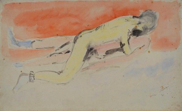 Filippo de Pisis : Amanti  (1931)  - Acquerello su carta riportata su tela - Auction Autori dell'800-900, Grafica ed Edizioni - I - Galleria Pananti Casa d'Aste